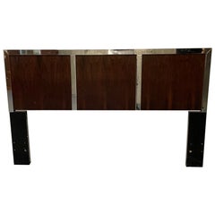 Mid Century Modern Milo Baughman Rosewood and Chrome Full / Queen Headboard