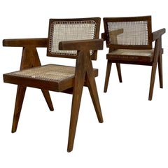 Pair Pierre Jeanneret Floating Back Arm Chairs, Mid-Century Modern, Provenance