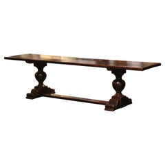 19th Century French Carved Walnut Farm Trestle Table on Double-Pedestal Base