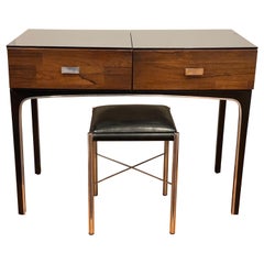 Mid Century Walnut Lacquer and Chrome Lift Top Vanity Dressing Table