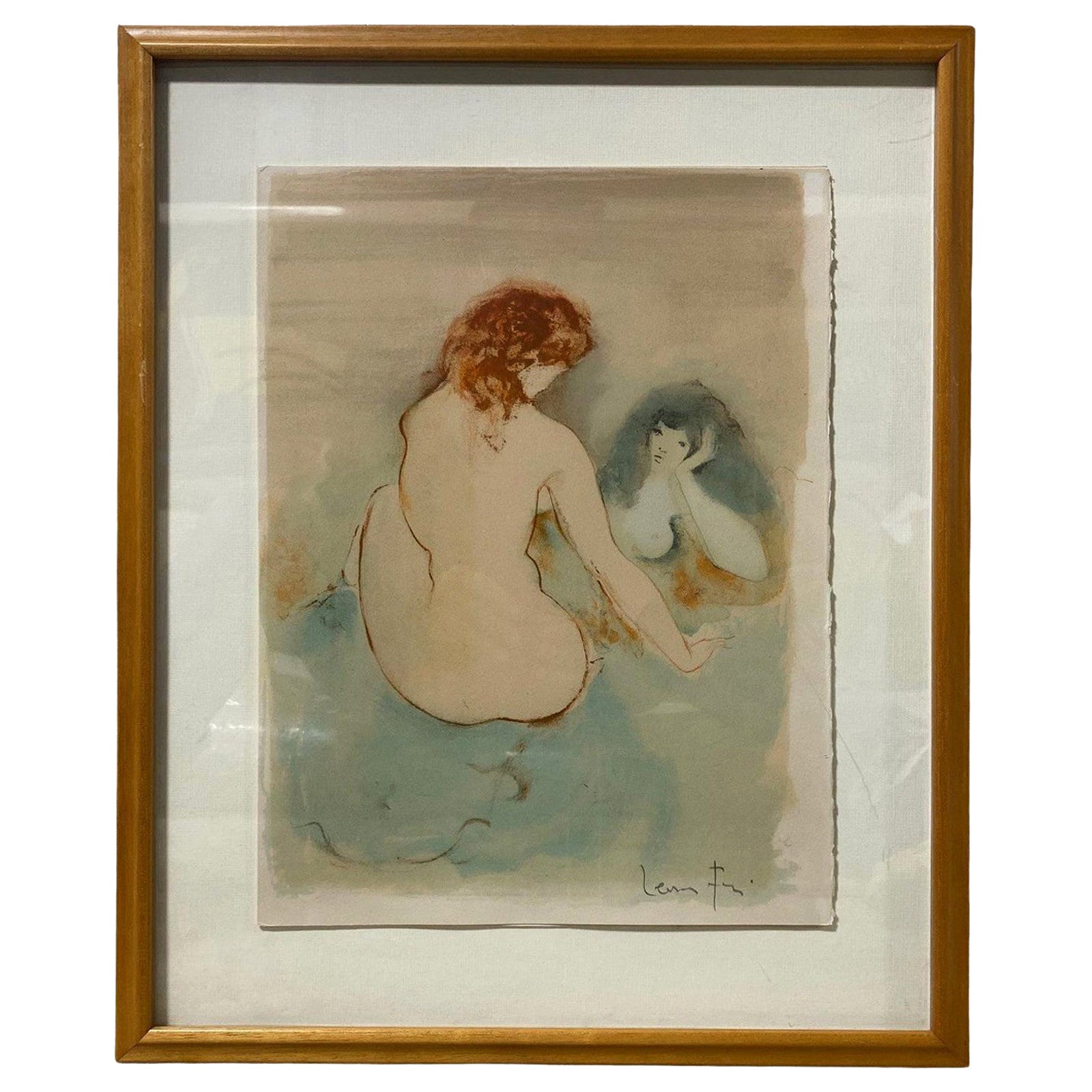  Magnifique lithographie encadrée « Deux Femmes » signée Leonor Fini, vers 1970