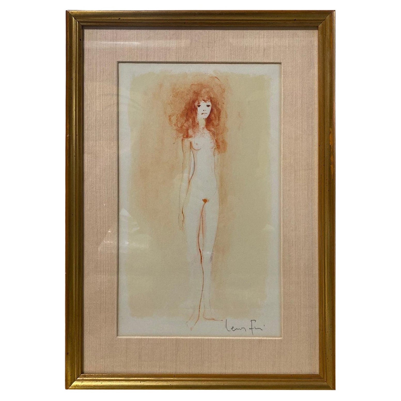 Leonor Fini Signed Framed Lithograh Print Femme Avec Cheveux Rouge, circa 1970s For Sale