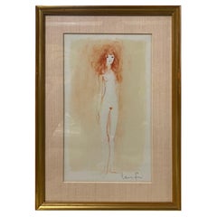 Leonor Fini Signed Framed Lithograh Print Femme Avec Cheveux Rouge, circa 1970s