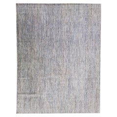 Tapis moderne en laine gris Savannah fait à la main avec motif géométrique