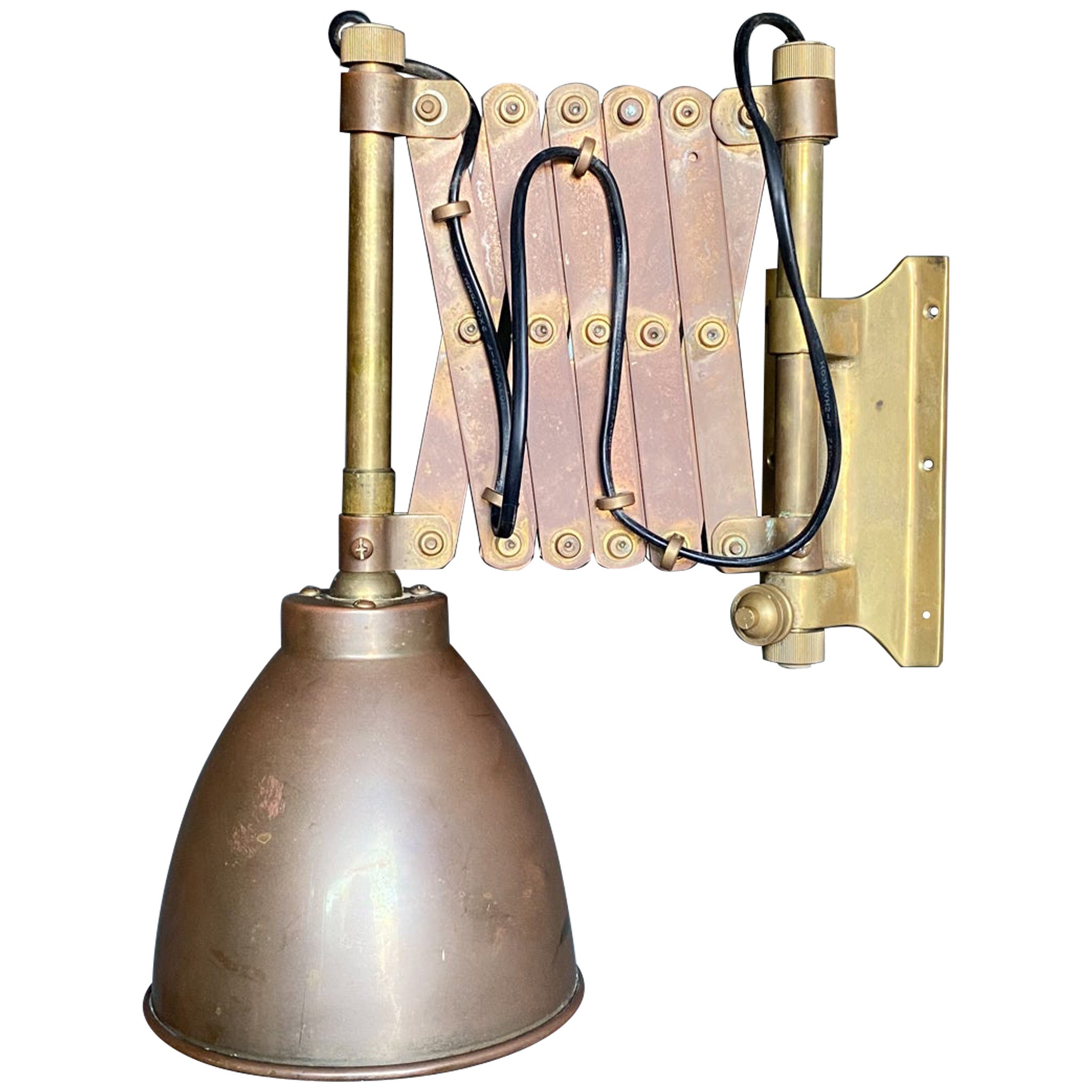 Industrial Brass Scissor Wall Lamp, 1950's For Sale
