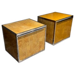1980s Mexican Modernism Nightstands in Burlwood & Chrome Style of Milo Baughman