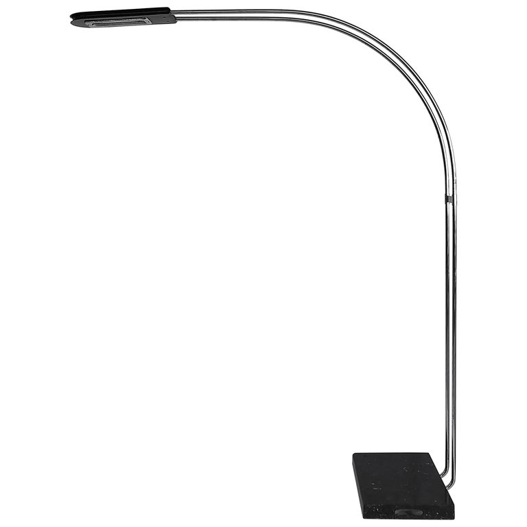 Vintage Italian Chrome Marble Halogen Arch Floor Lamp with Dimmer For