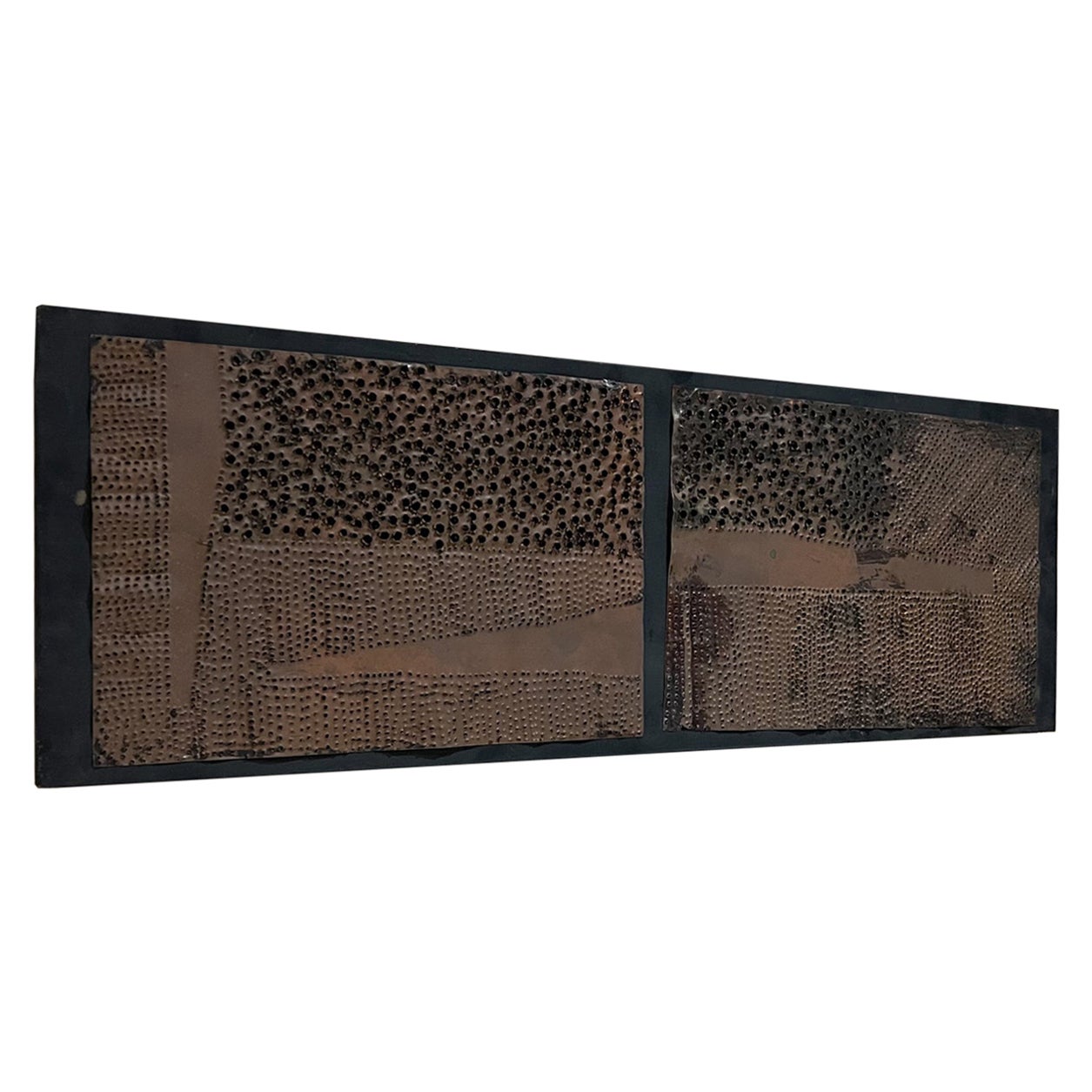 1970s Modern Wall Art Brutalist Perforated Copper Metal on Wood For Sale