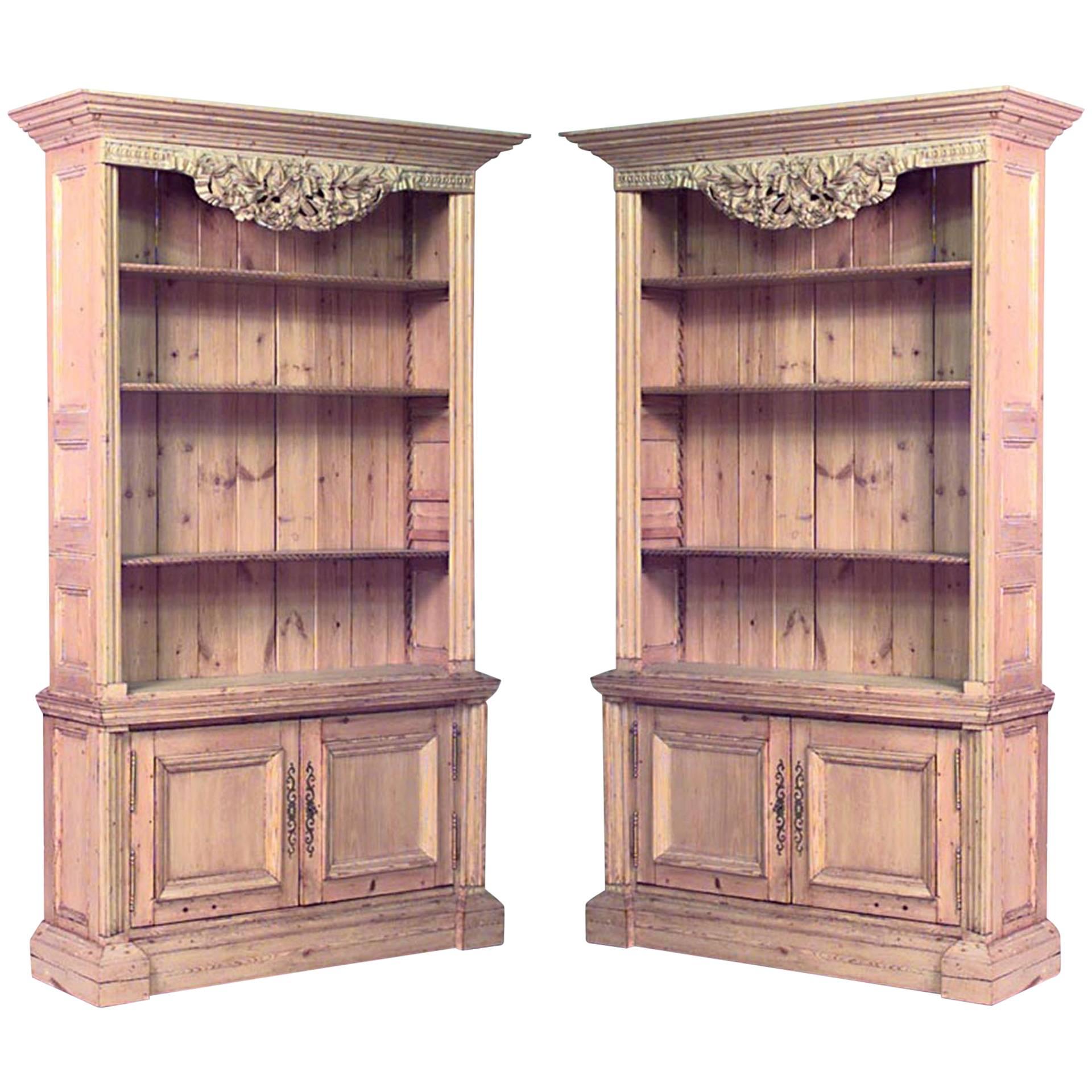 Pair of English Country Stripped Pine Bookcases For Sale