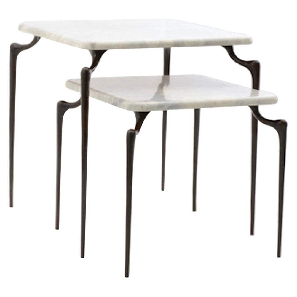 In Stock Large Dojo Side Table in Cast Bronze and Parchment by Elan Atelier