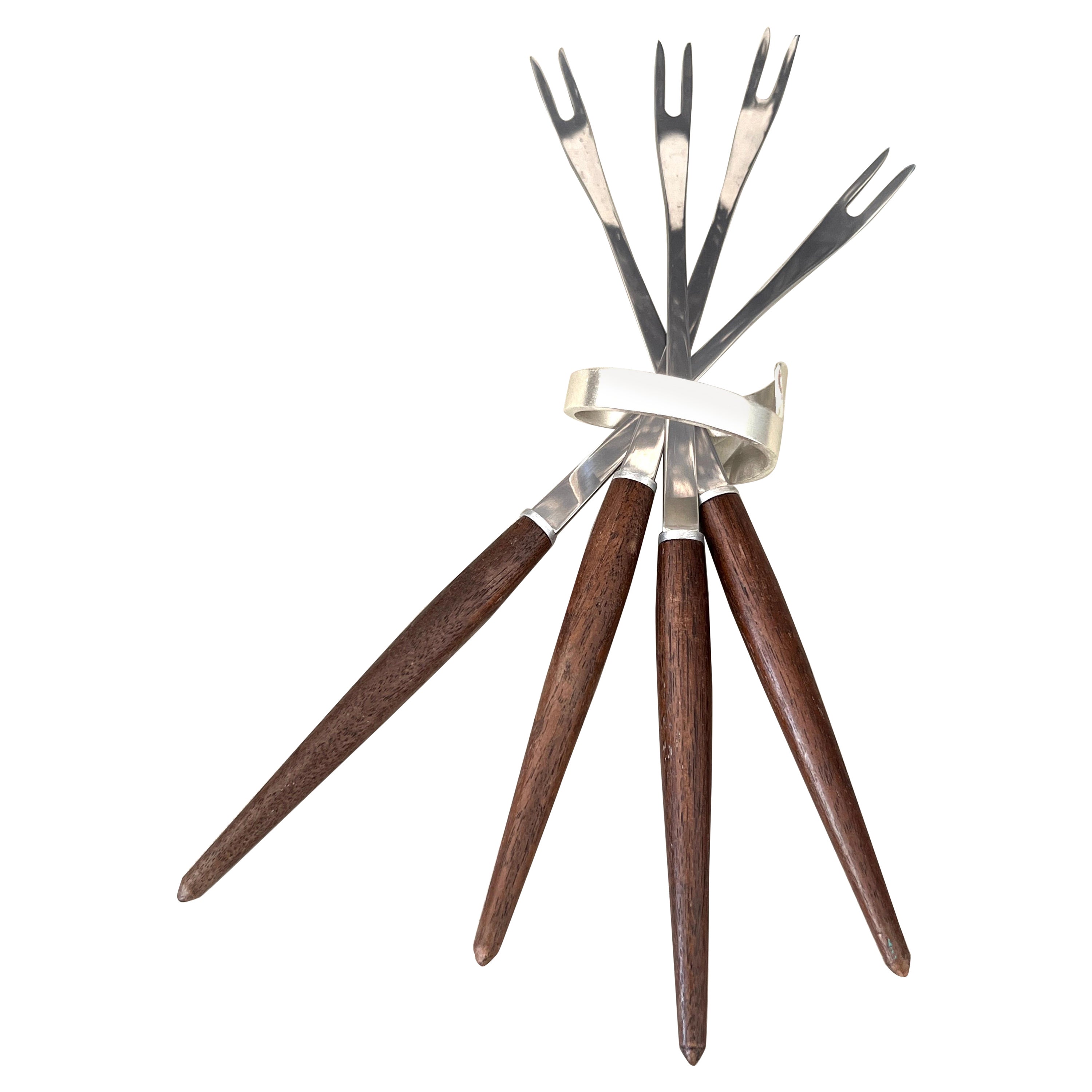Set of Danish Modern Fondue Forks with Teak Wood Handles, c. 1960's  For Sale