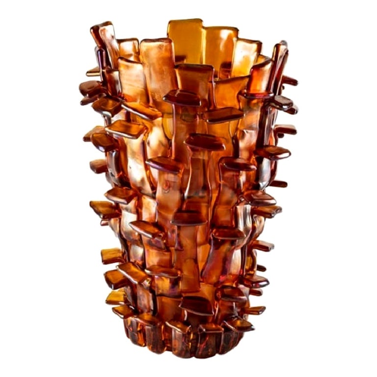 Ritagli-Vase aus geblasenem Glas in Bernstein/Lichtrosa von Fulvio Bianconi, 21. Jahrhundert im Angebot