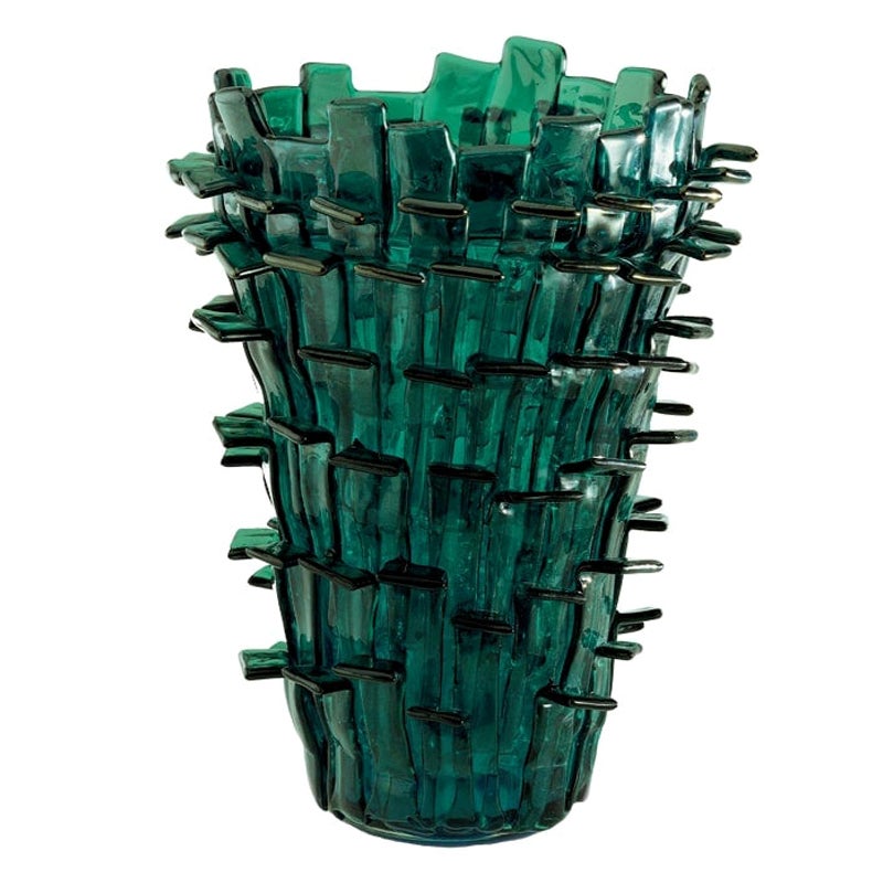 21st Century Ritagli Blown Glass Vase in Aquamarine by Fulvio Bianconi For Sale