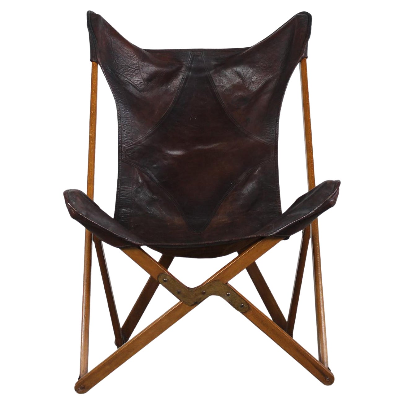 Silla plegable Tripolina de madera y cuero de Paolo Vigano Años 30 en venta