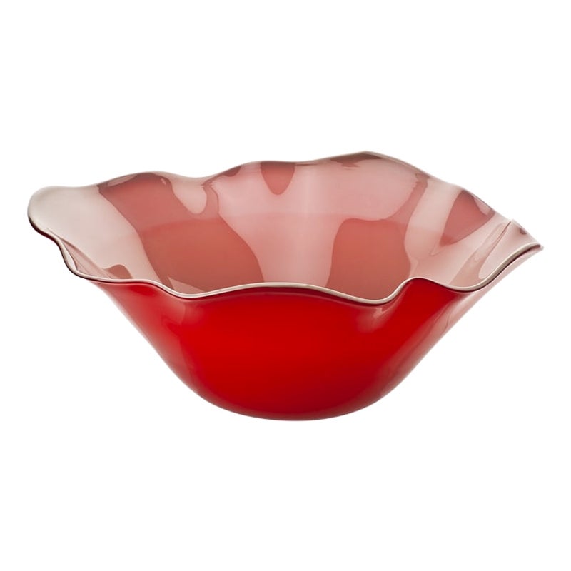 21st Century Narciso Large Glass Bowl in Grey/Red by Venini For Sale