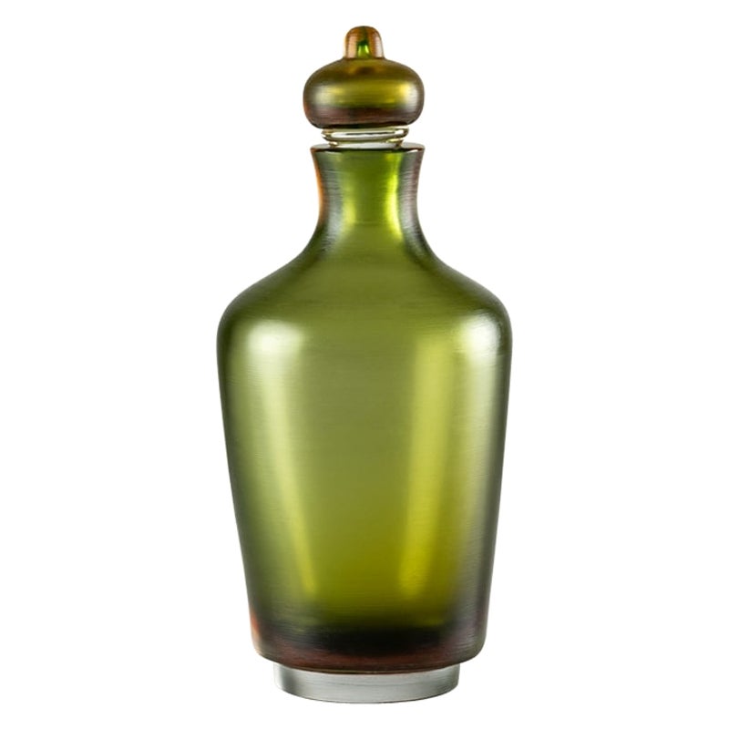 21st Century Bottiglie Incise Glass Bottle in Grass Green by Paolo Venini For Sale