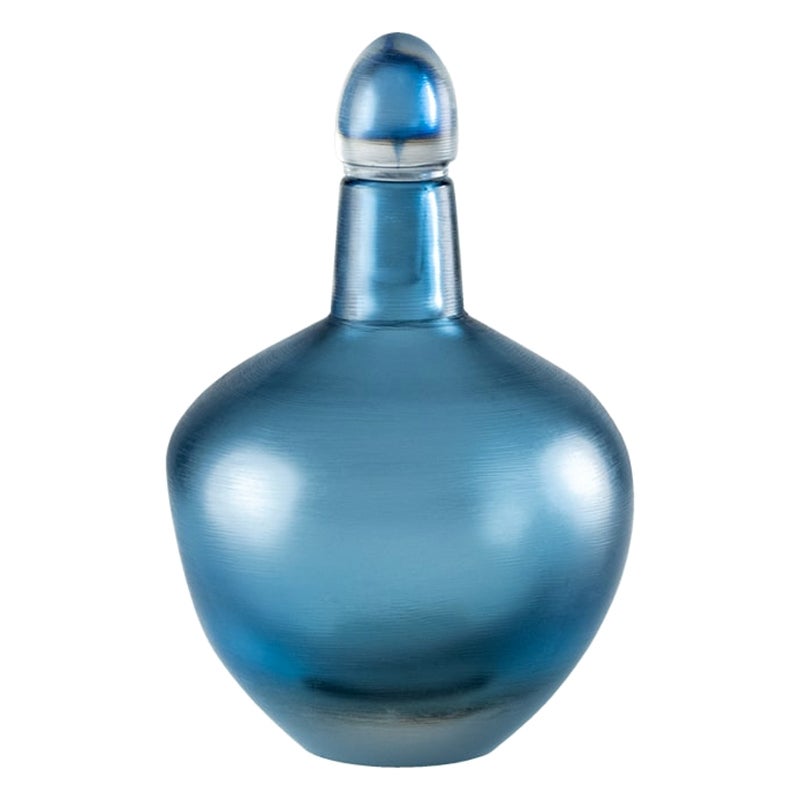 21st Century Bottiglie Incise Glass Bottle in Blue Iron by Paolo Venini For Sale