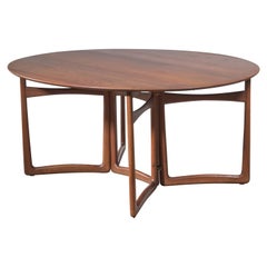 Peter Hvidt Drop-Leaf Dining Table or Desk in Teak and Brass, Denmark, 1960s