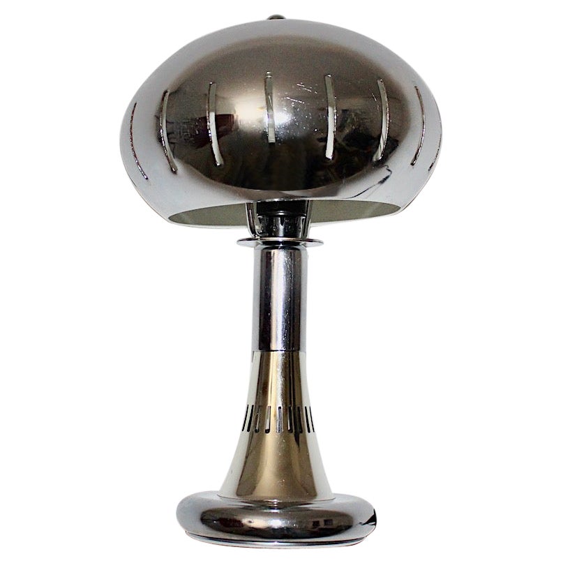 Space Age Vintage Chromed Metal Table Lamp Mushroom Panton 1970s Scandinavia