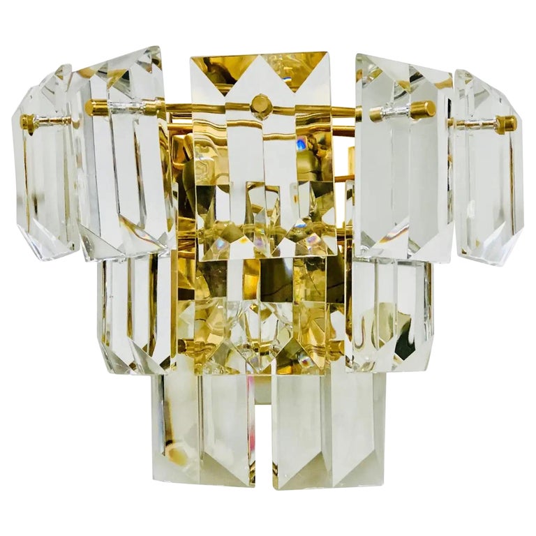 Modern Crystal Glass Wall Sconce With Gold Frame - 10.6" Vanity Light For Bedroom, Living Room, Hallway & Mirror