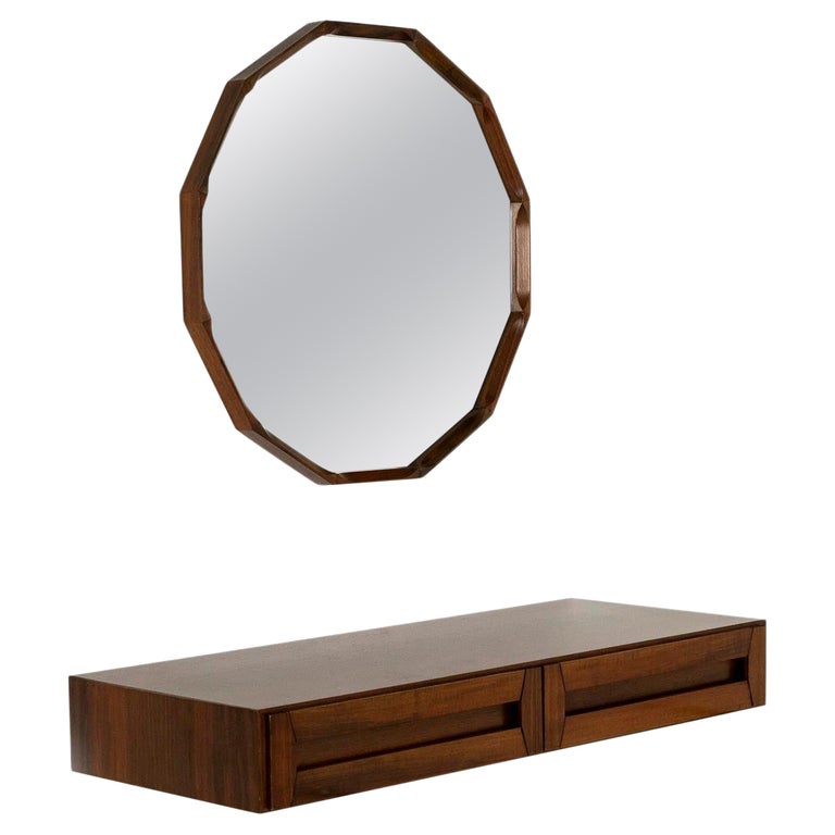 Floating Console with Mirror in Walnut by Dino Cavalli, Italy 1960s For Sale