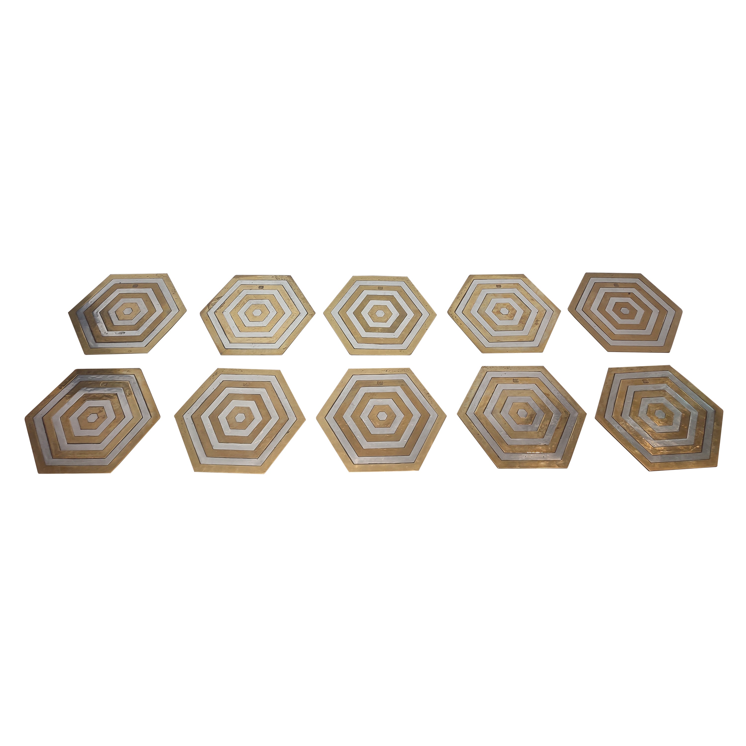 Brutalist Brass & Bronze Table Mats by David Marshall, Set of 10 For Sale