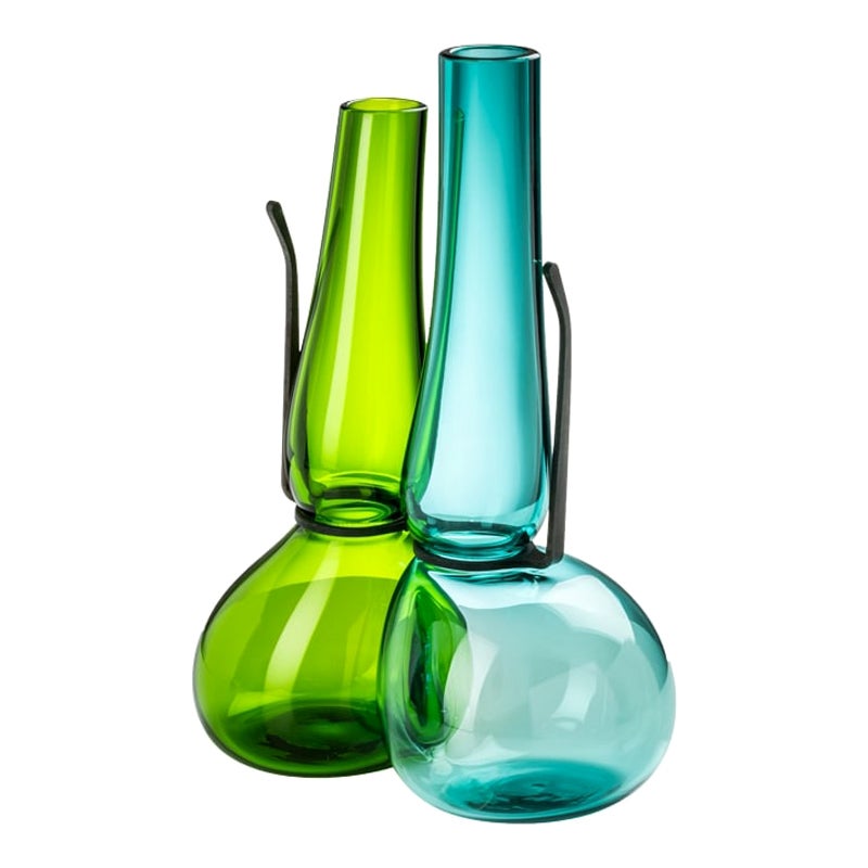21st Century Where Are My Glasses, Double Lens Vase in Grass Green/Mint Green For Sale