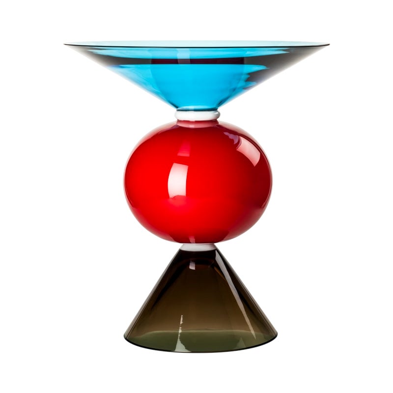Ovales Glasvase des 21. Jahrhunderts in Aquamarin/Grau/Rot von Ettore Sottsass
