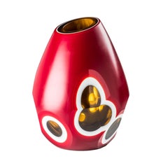 Vase Geodi du 21e siècle en jaune ambré/blanc laiteux/rouge par Sonia Pedrazzini