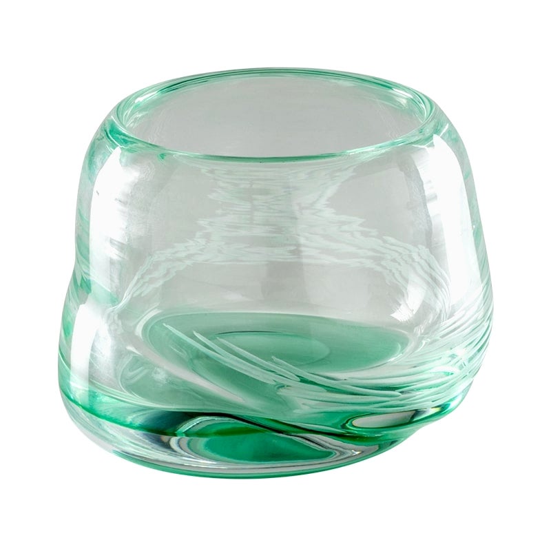 Schale aus Acqua-Glas des 21. Jahrhunderts in Kristall/Mintgrn von Michela Cattai
