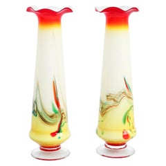 Set of 2 Vintage Painted Glass Vases, circa 1940