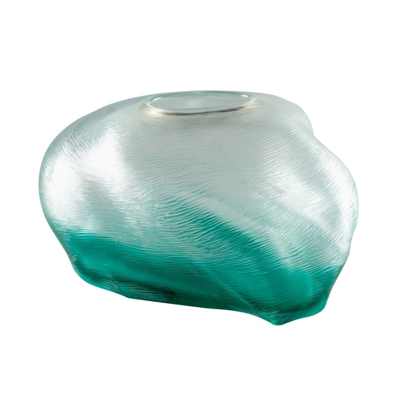 21st Century Acqua Mizusashi Glass Vase in Crystal/Mint Green by Michela Cattai