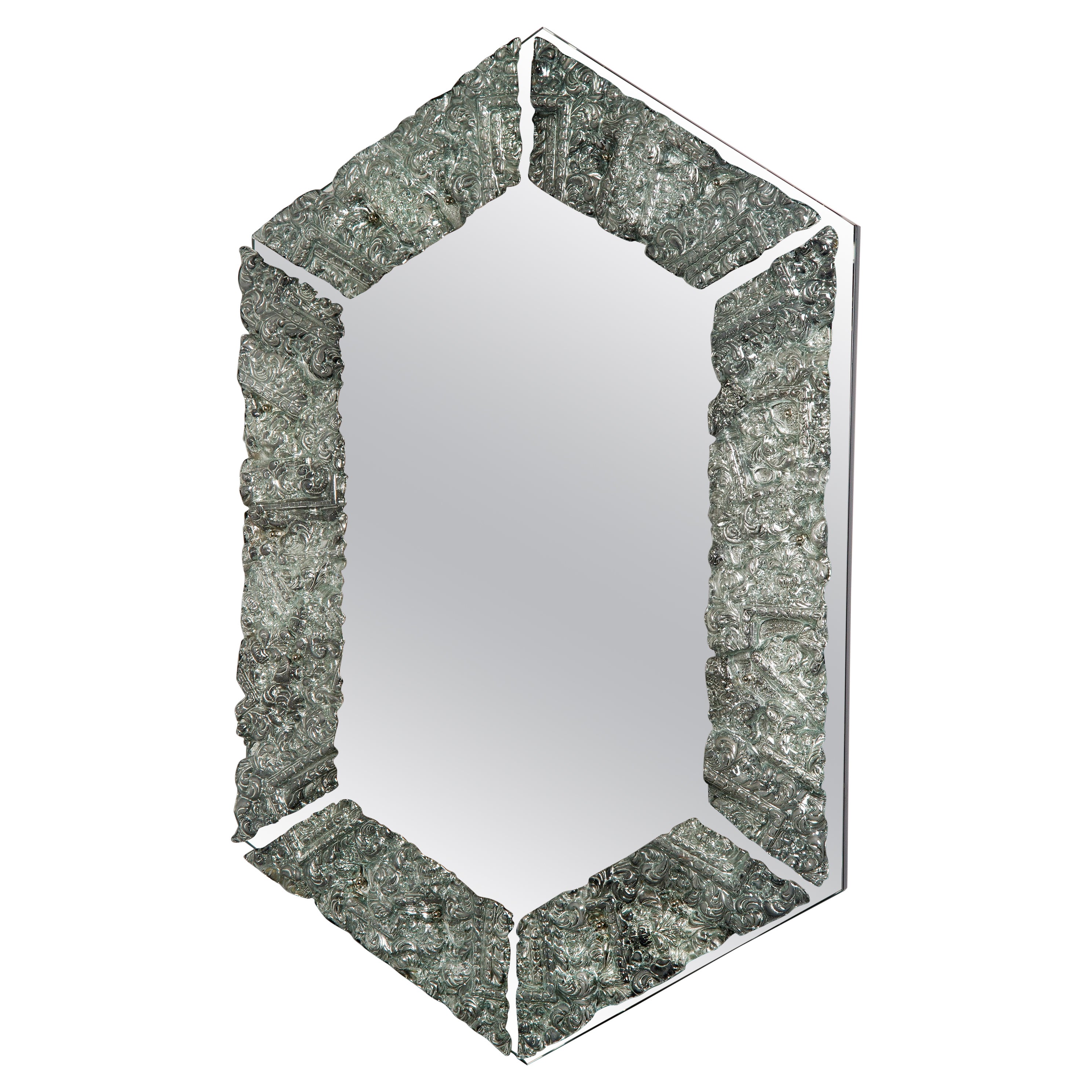  Framed Mirror, a Silver Ornate Handcrafted Fused Glass Mirror by Brett Manley For Sale