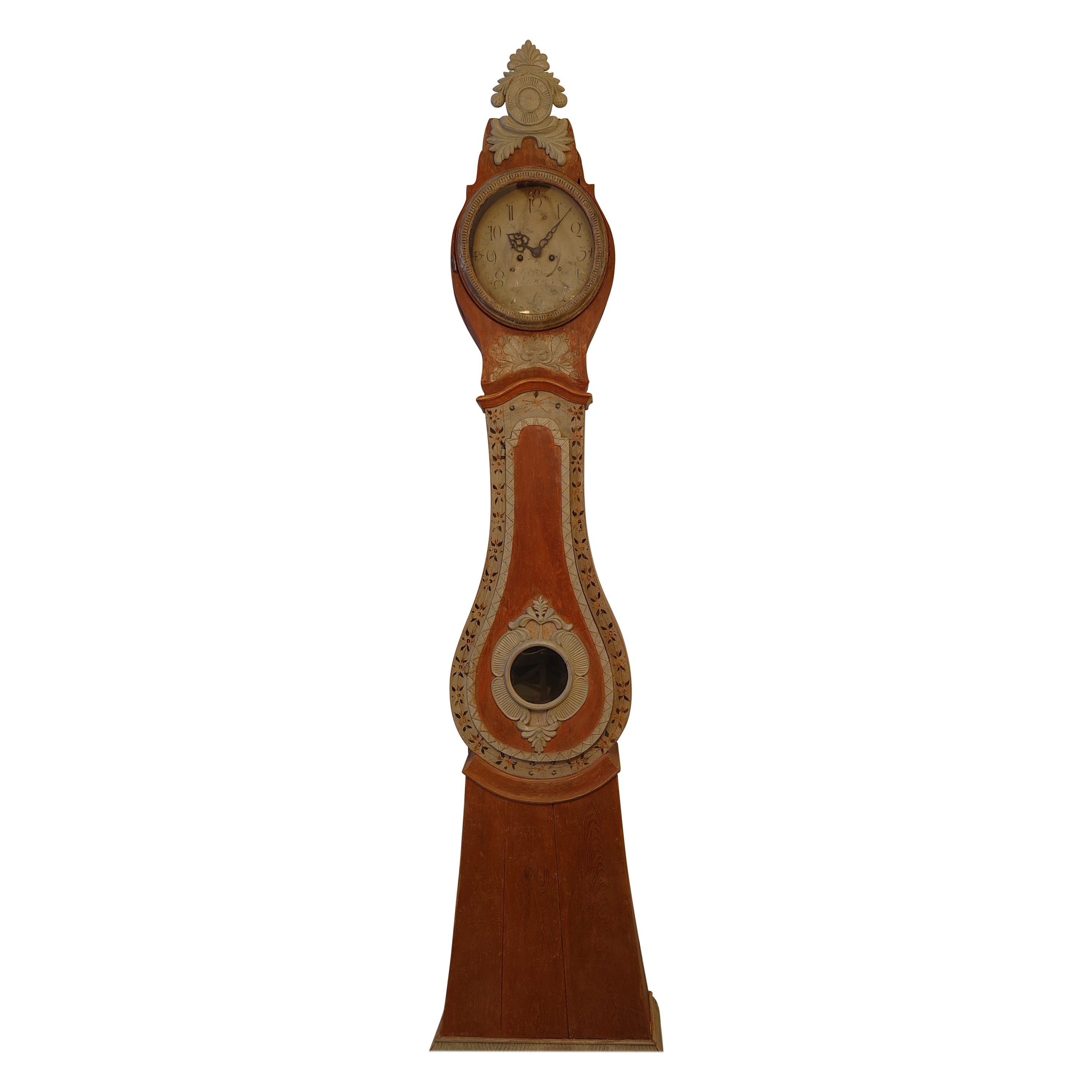 19th Century Swedish Ántique Grandfather Clock Tall Case Clock Original Paint
