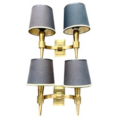 Pair of Art Deco French Bronze and Brass Wall Sconces