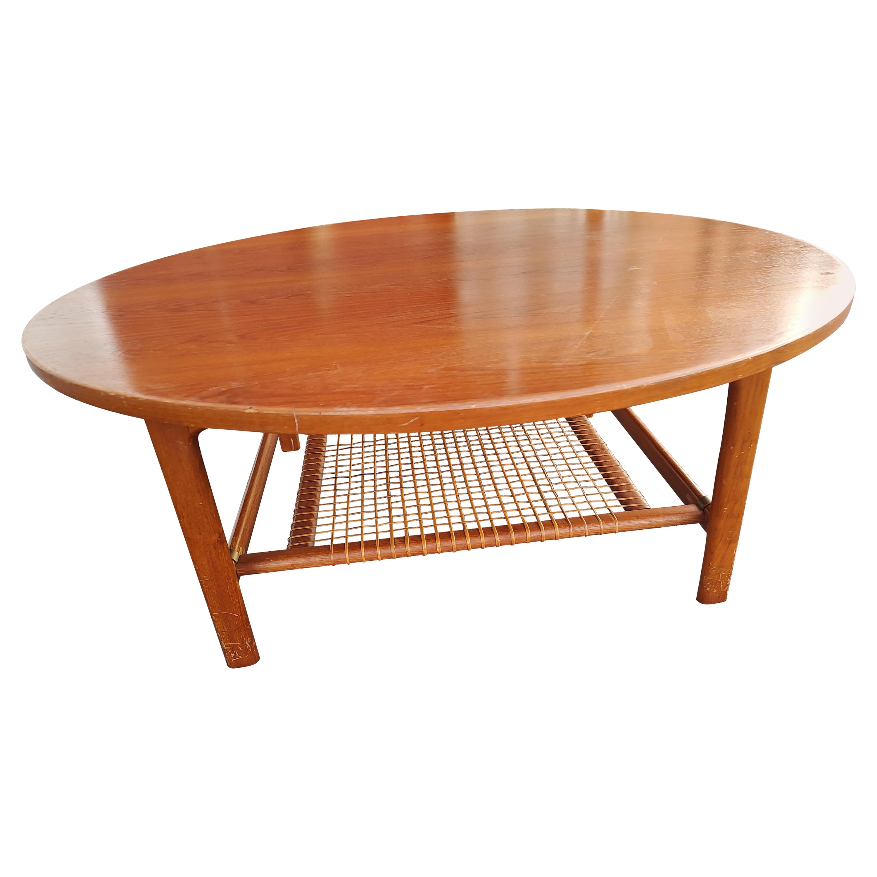 Mid-Century Modern Teak with Woven Shelf Cocktail Table by Dux Sweden