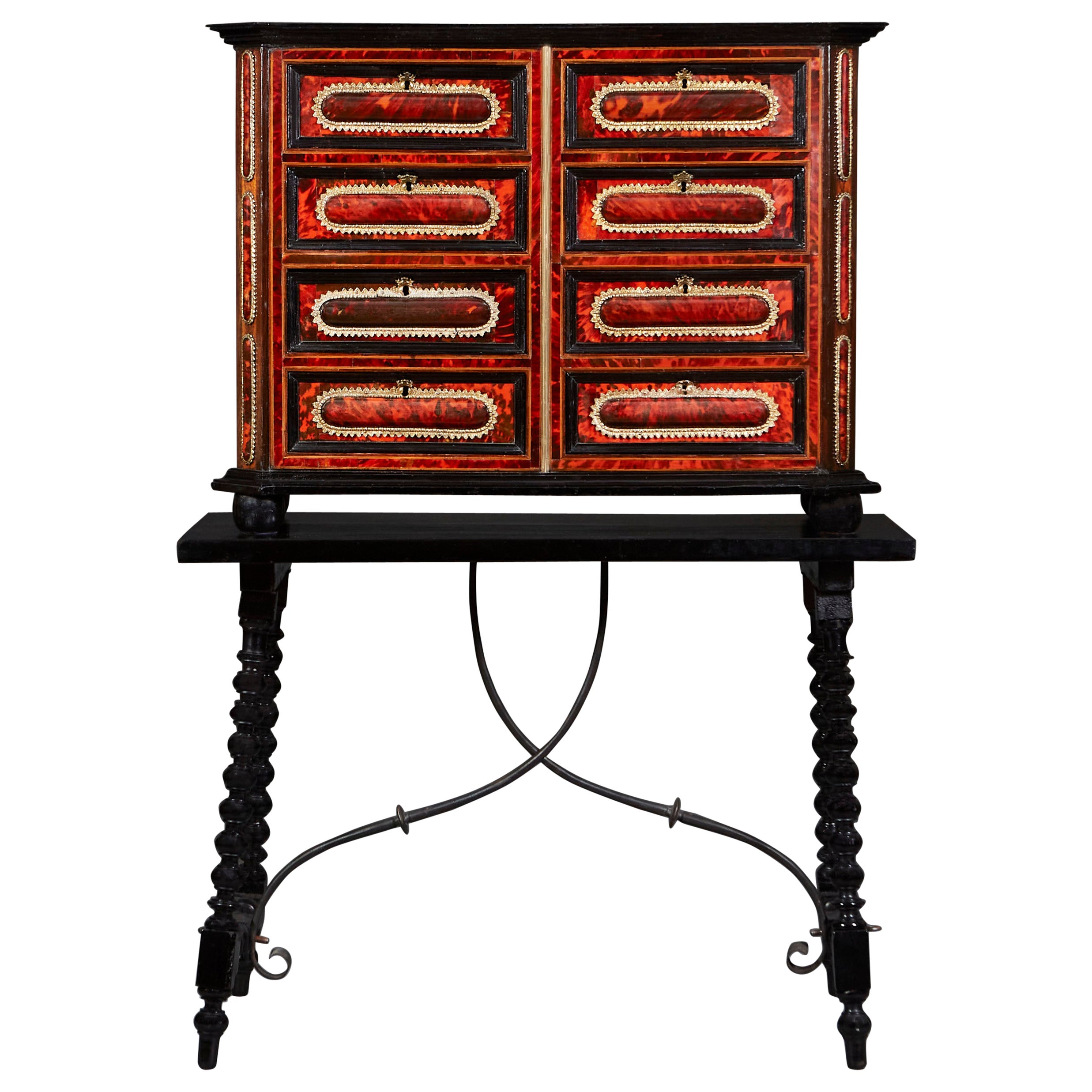 A Spanish Early 19th Century Tortoiseshell Cabinet on Stand