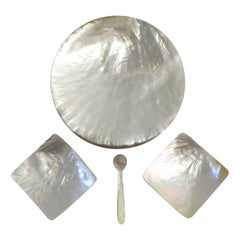 Retro Mother of Pearl Caviar Dish and Spoon Set, Set of 4