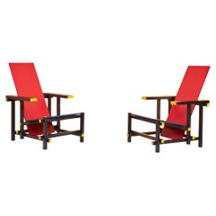 Vintage Pair of Gerrit Rietveld 'Red and Blue Chair' by Cassina