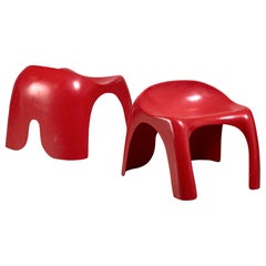 Pair of red polyester Stacy Dukes stools, USA, 1960s