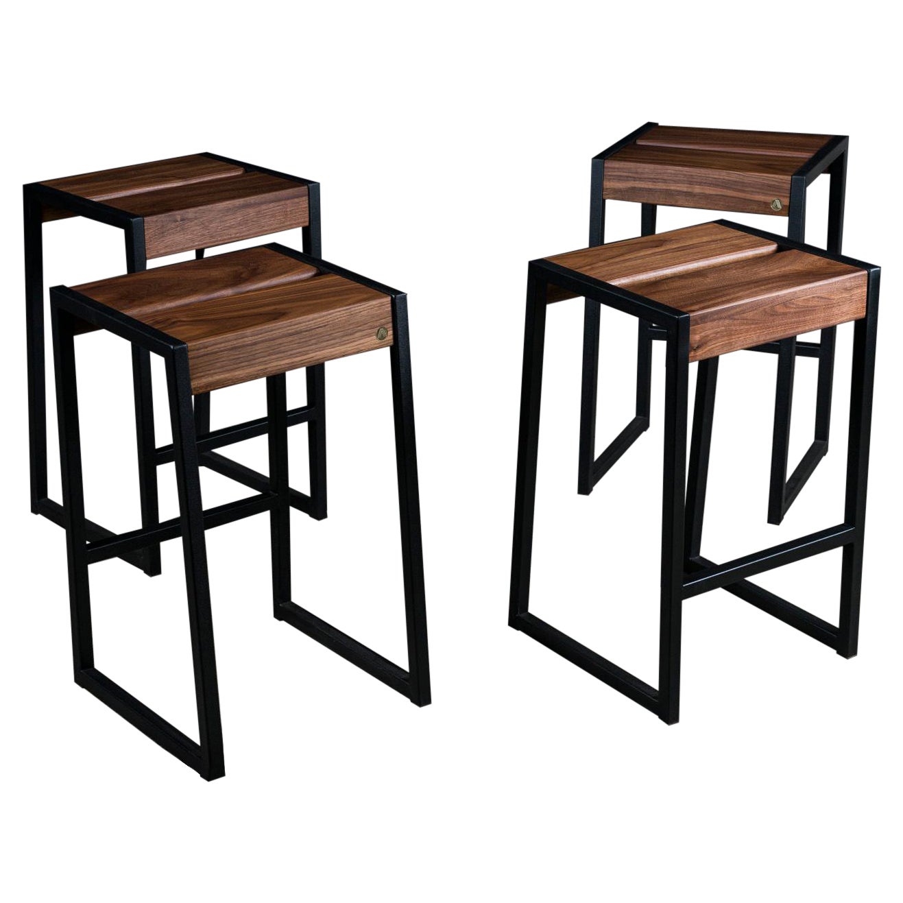 4x Liverpool Modern Backless Stools, by AMBROZIA, Solid Walnut & Black Steel For Sale