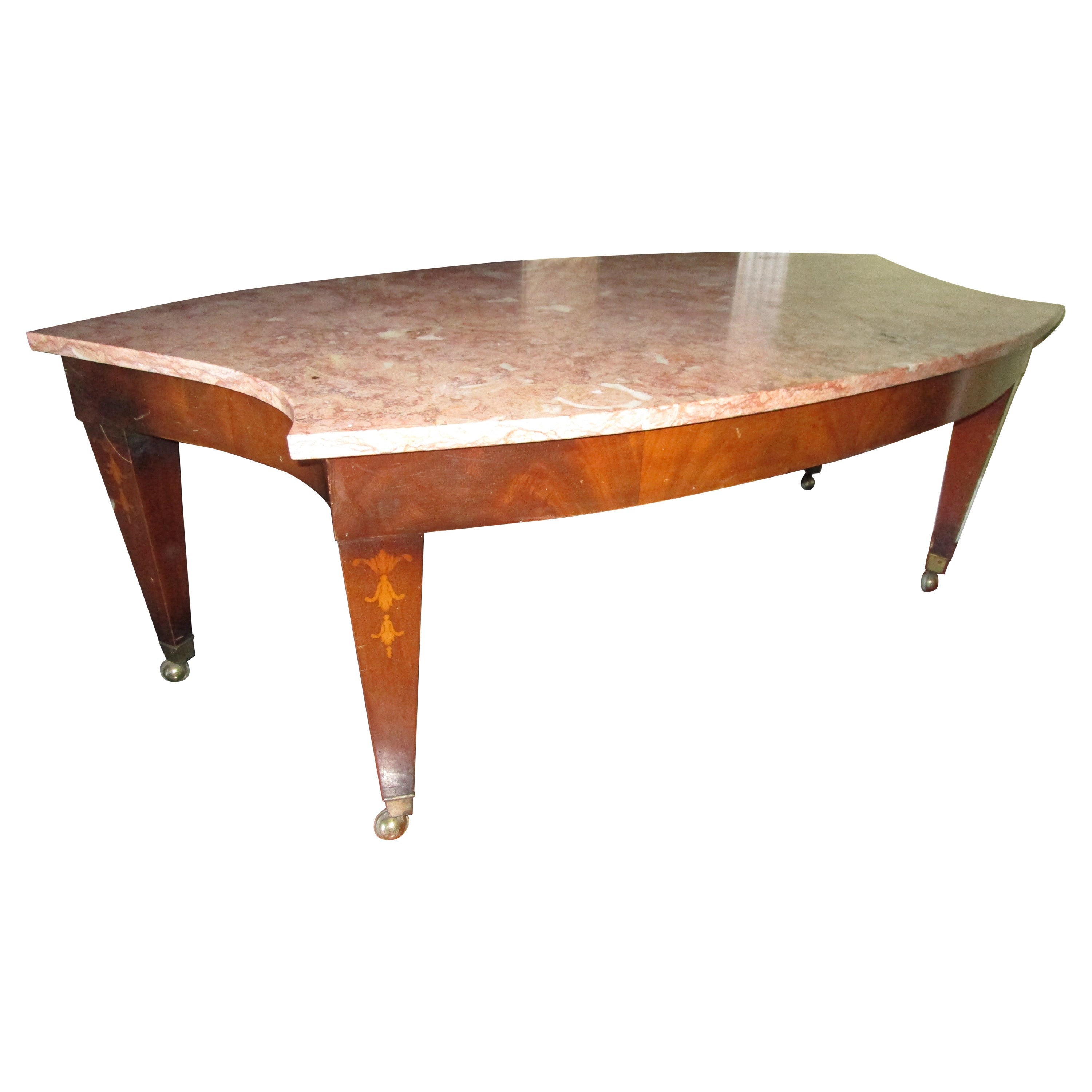 19th Century Ovoid Shaped Breche Violette Marble Federal Mahogany Coffee Table  For Sale