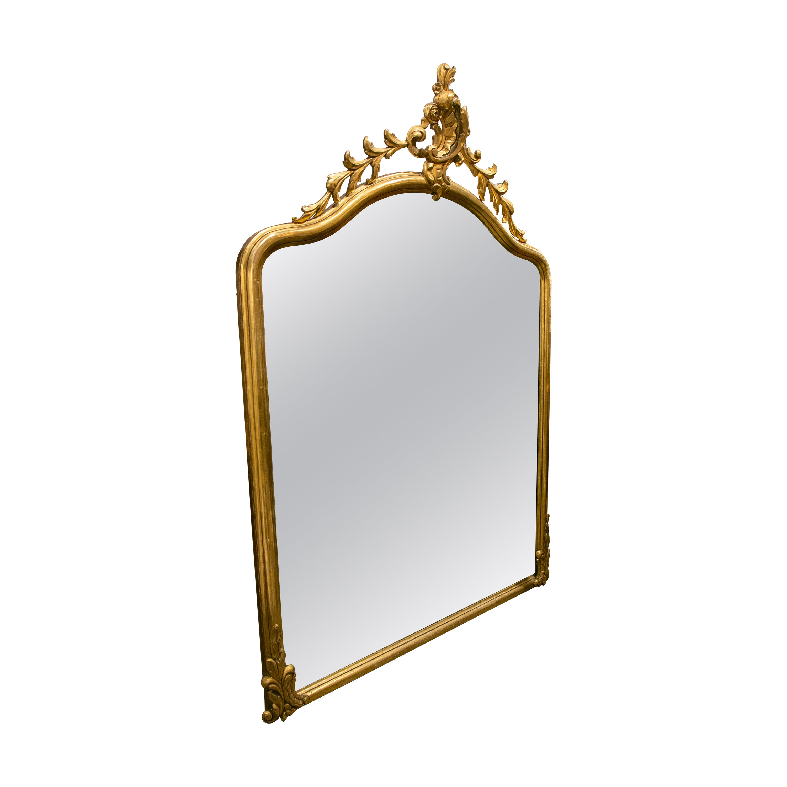 French Dark Gilt Mirror with Foliate Crown For Sale at 1stDibs