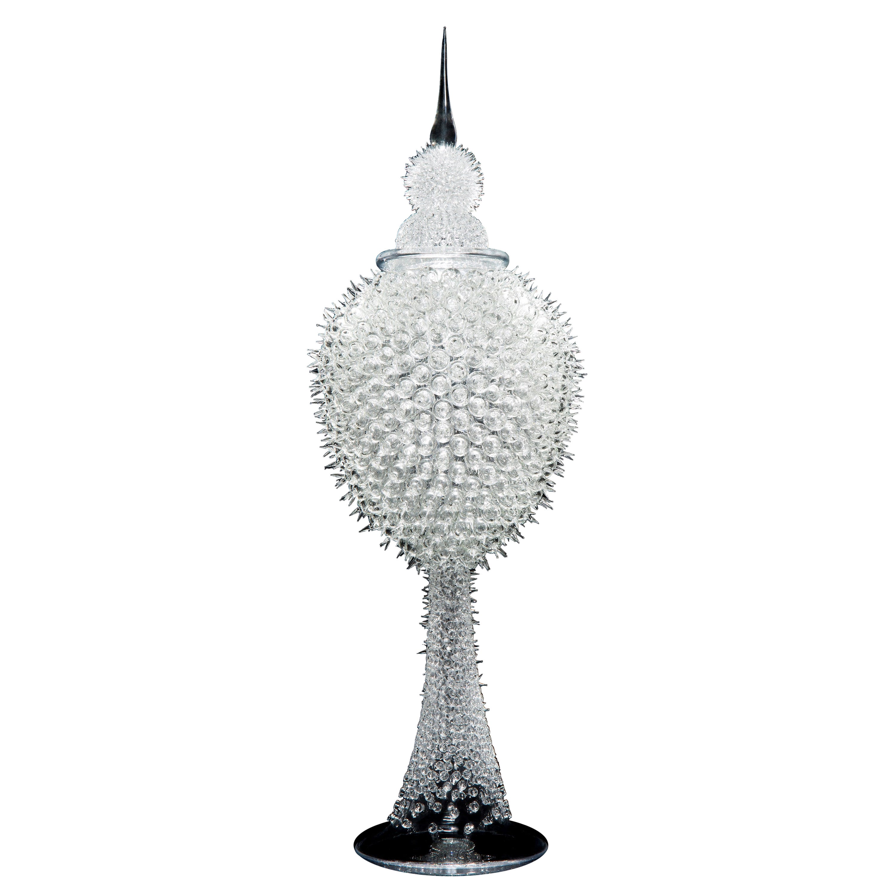 Acanthus Jar, a Clear Spiky Sculptural Vessel with Stopper by James Lethbridge For Sale