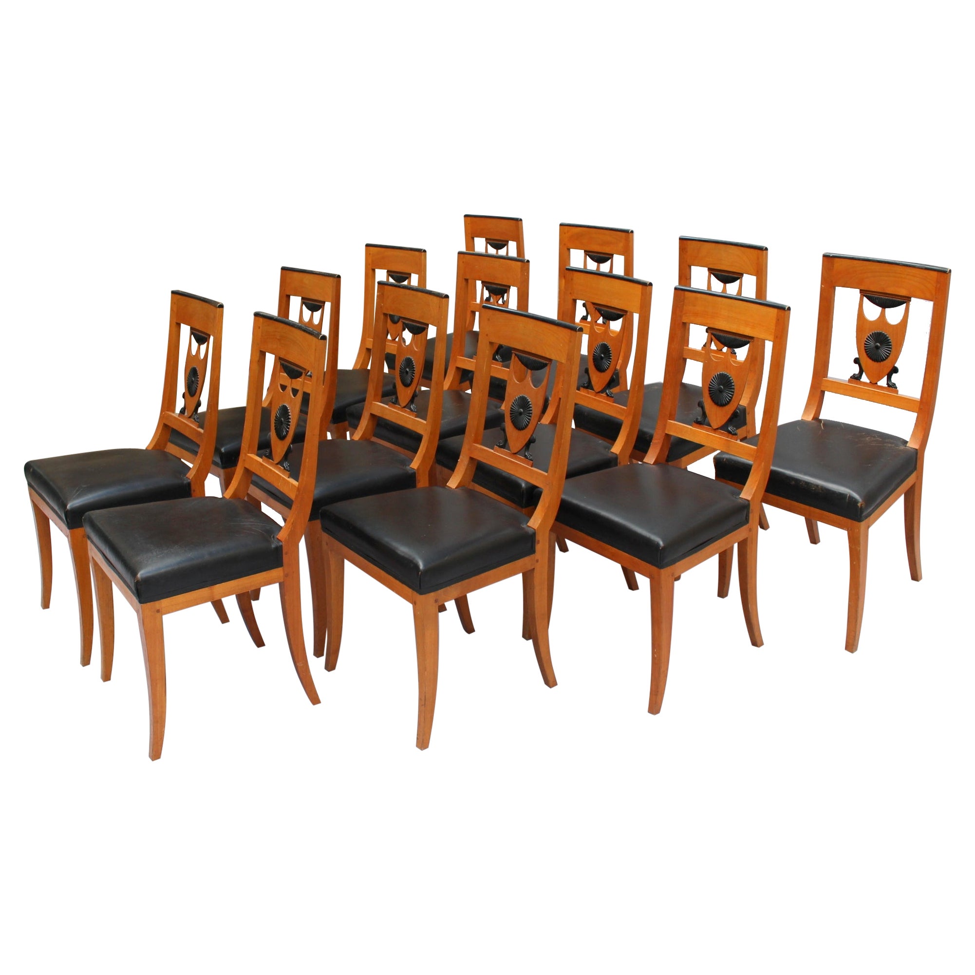Set of 13 Fine French Neoclassical Dining Chairs For Sale