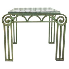 Postmodern Iron Column Side Table with Glass Top