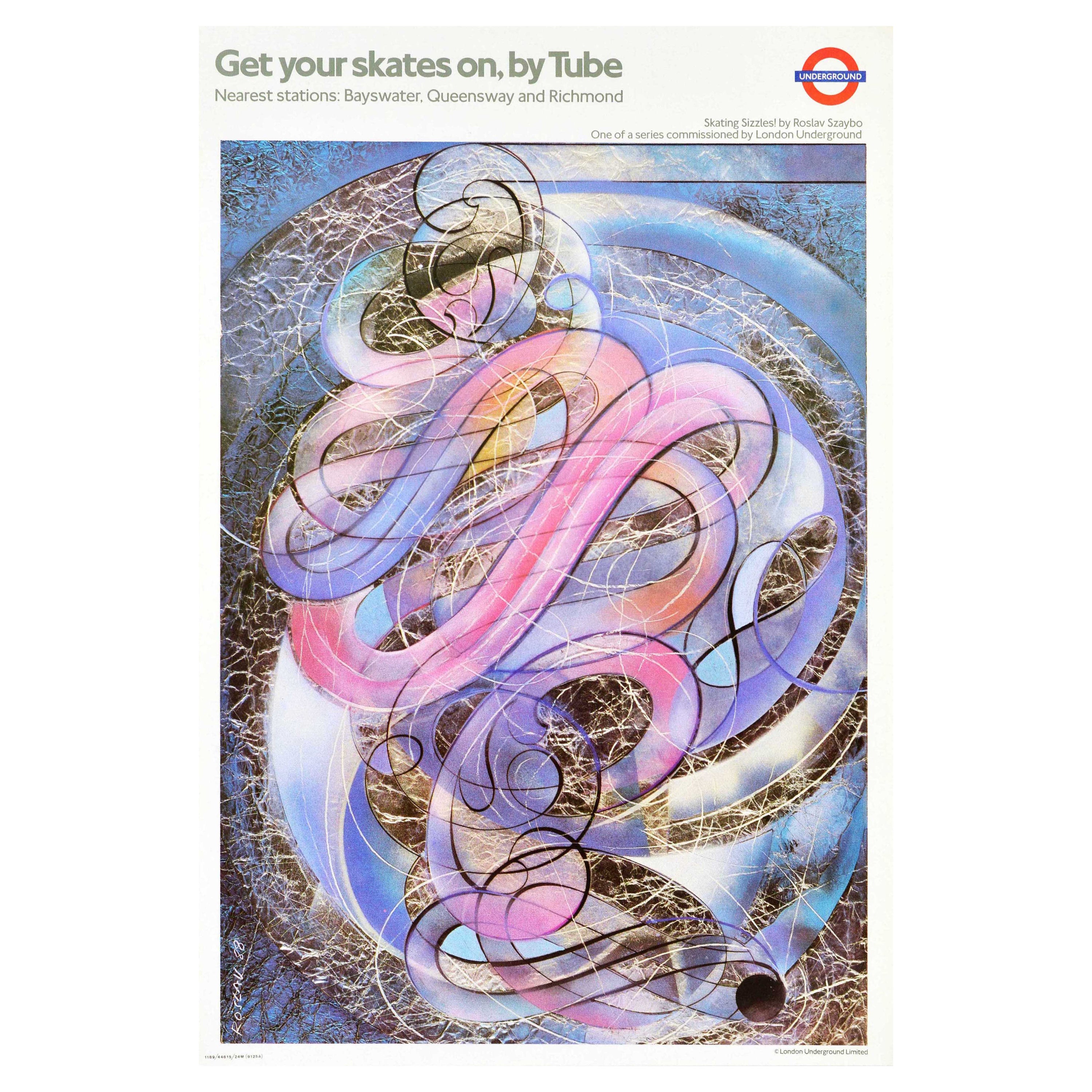 Original Vintage London Underground Poster LT Get Your Skates On Roslav Szaybo For Sale