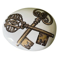 Fornasetti Ceramic Hand-painted Paperweight Stone of Crossed Keys