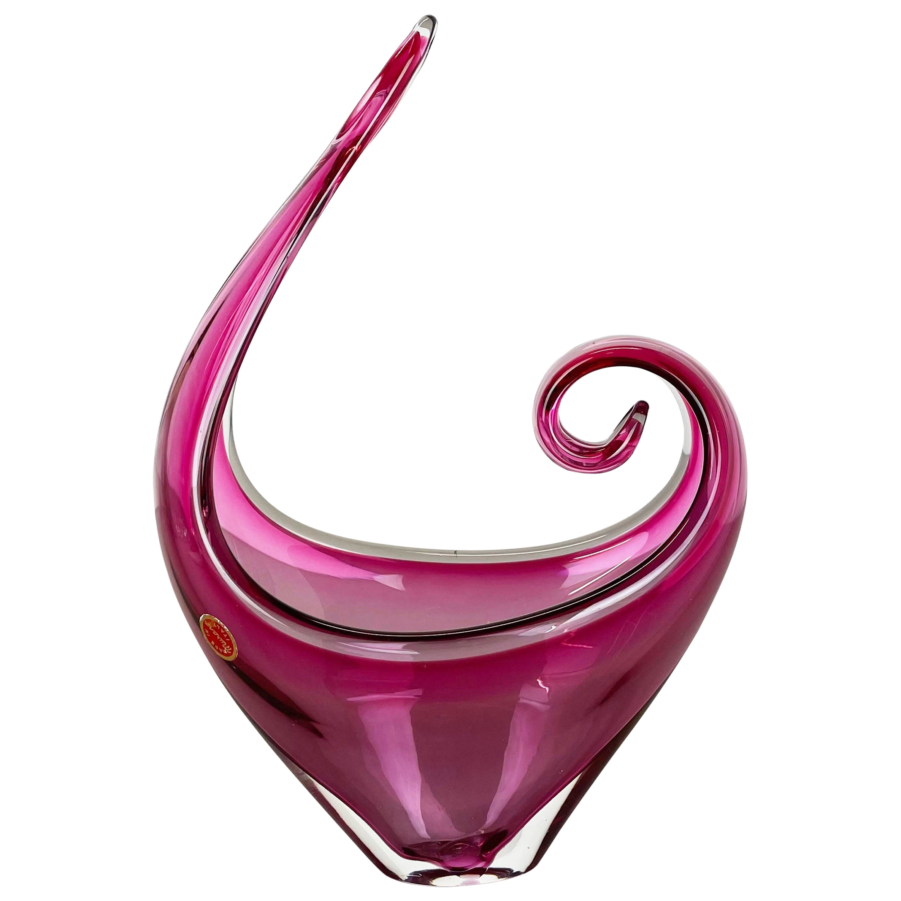 Murano Glass "Pink" Bowl Element Shell Flavio Poli attrib., Murano, Italy, 1970s For Sale