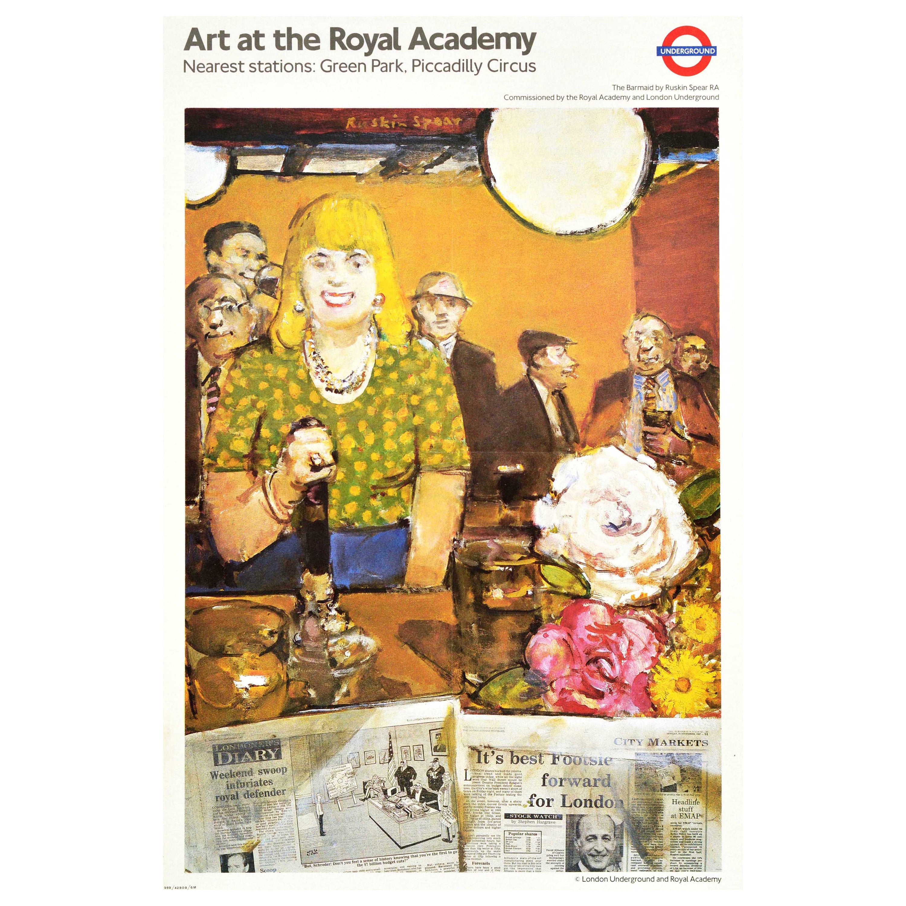 Original Vintage London Underground Poster Art At The Royal Academy Spear For Sale